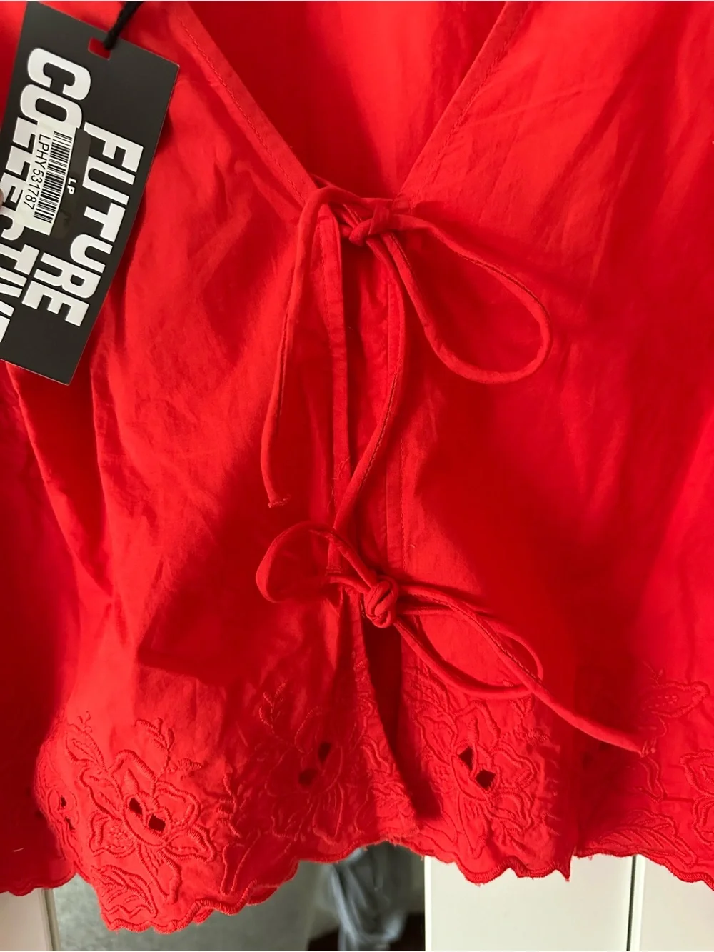 Future Collective Red Eyelet Shorts & Matching V-Neck Tie Front Top Matching Set